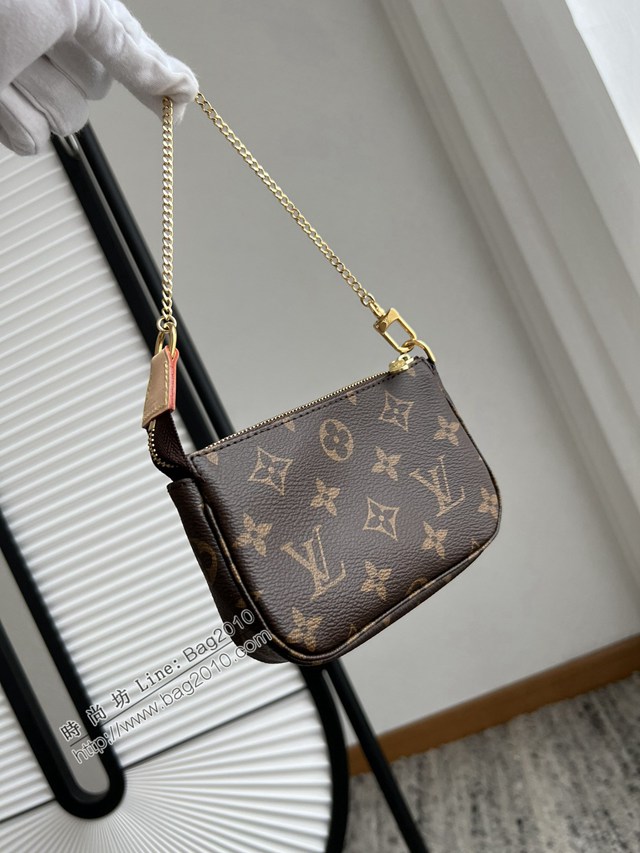 LV專櫃經典款特級全鋼法國原廠皮Mini Pochette Accessories小手袋 M58009 路易威登老花小號麻將包 dn1225